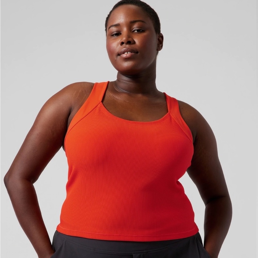 ATHLETA Ribbed Crossed Back Straps Athletic Breathable Tank Top 3X ORANGE